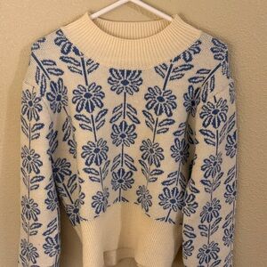 Cream and Blue Floral Sweater
